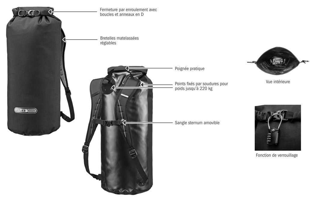 Caracter&iacute;stiques t&egrave;cniques de la bossa impermeable Ortlieb X-Plorer
